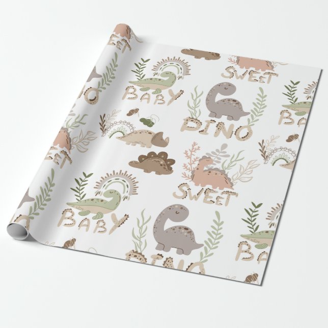 Dino dinosaurs in scandinavian style wrapping pape paper (Unrolled)