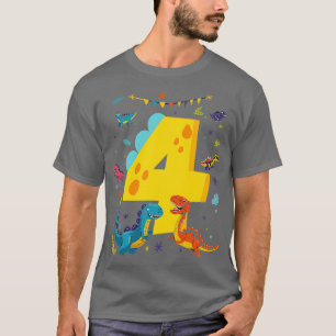 Dino Dinosaurs Kids 4th Birthday 4 Years Old T-Shirt