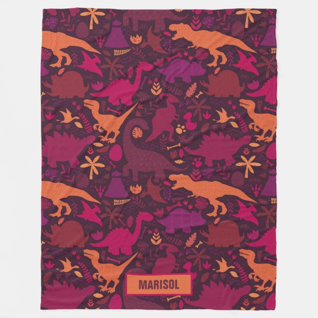 Dino Doodle Silhouettes Kids Dinosaur Fleece Blanket (Front)