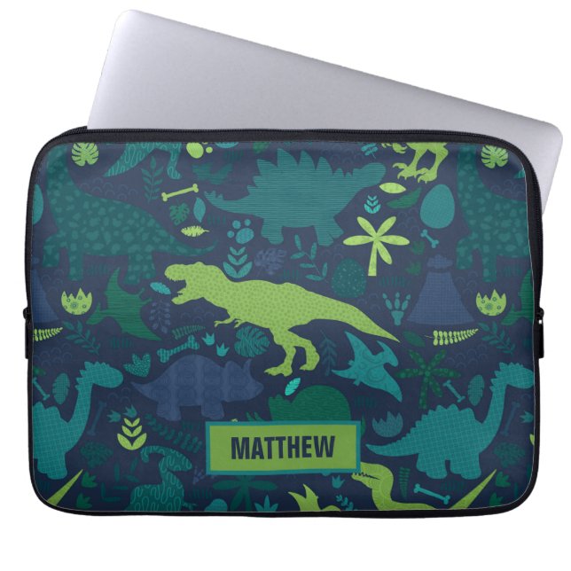 Dino Doodle Silhouettes Kids Dinosaur Laptop Sleeve (Front)
