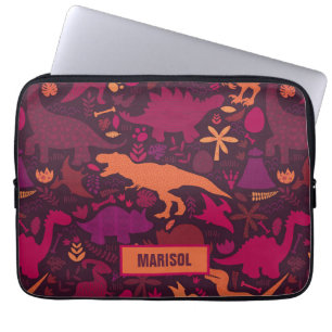 Dino Doodle Silhouettes Kids Dinosaur Laptop Sleeve