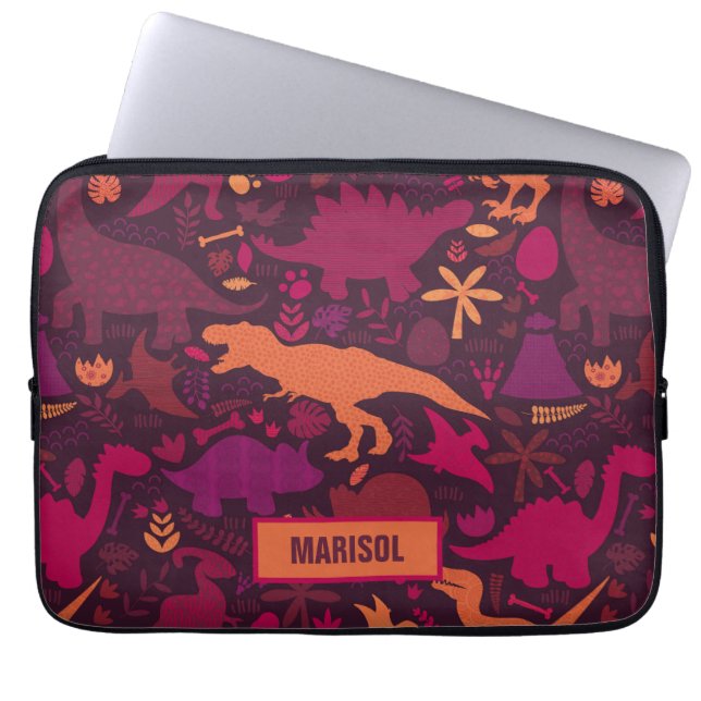 Dino Doodle Silhouettes Kids Dinosaur Laptop Sleeve (Front)