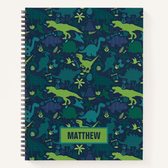 Dino Doodle Silhouettes Kids Dinosaur Notebook (Front)