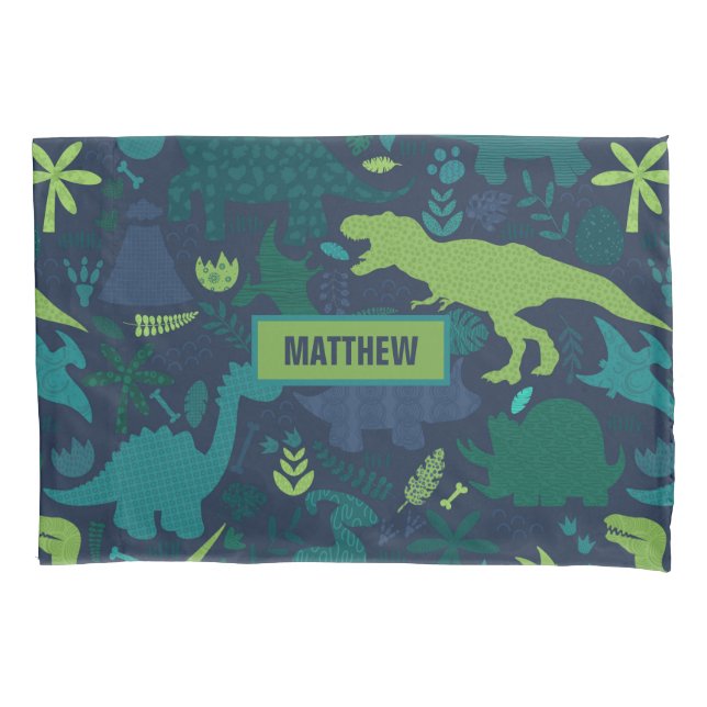 Dino Doodle Silhouettes Kids Dinosaur Pillowcase (Front)