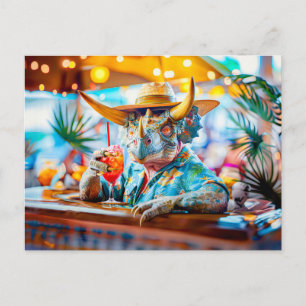 Dino Drinking at Cocktail Bar Holiday Postcard