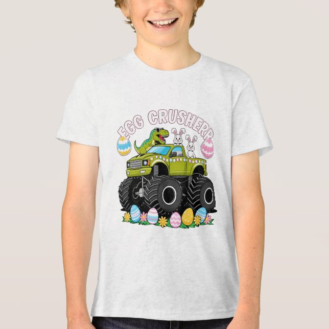 Dino Egg Crusher Monster Truck Easter Tri-Blend Shirt (Front)