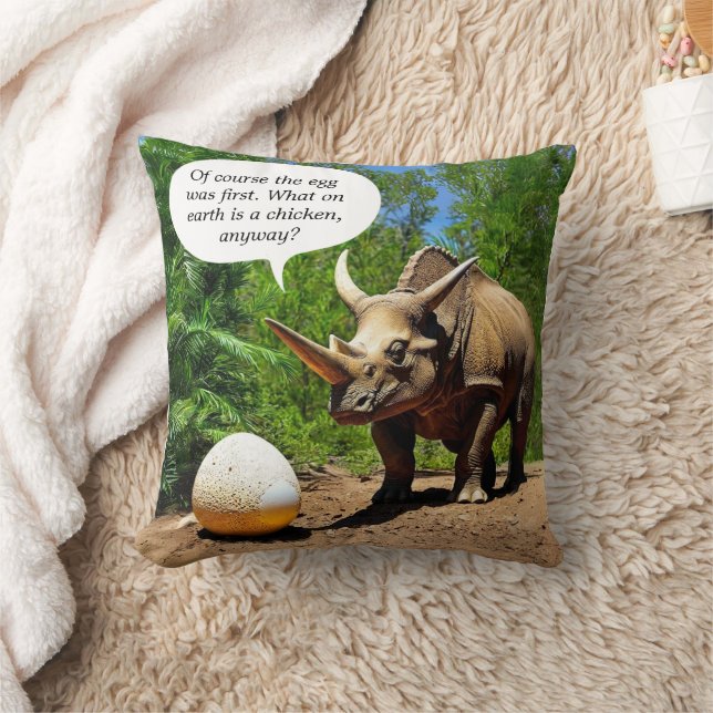 Dino Egg Triceratops Animal Humour Funny Dinosaur Cushion (Blanket)