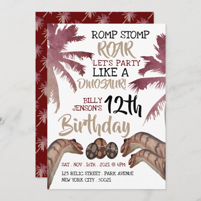 Dino Eggs, Children's Dinosaur Birthday Party Invitation (Front/Back)