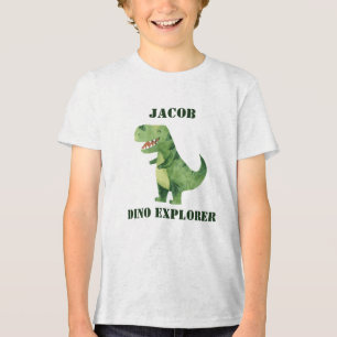 Dino Explorer Kids Name Dinosaur Birthday Party  Tri-Blend Shirt