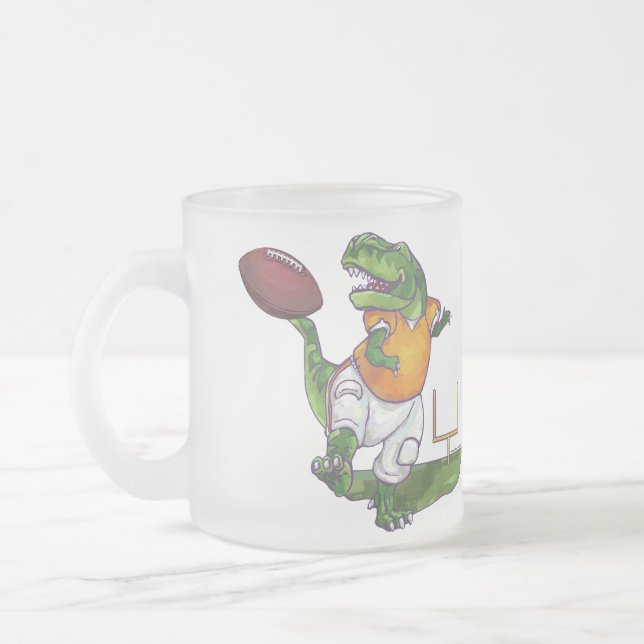 Dino Football Player Frosted Glass Coffee Mug (Left)