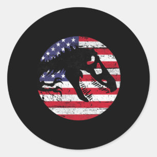Dino Fossi Usa Flag Patriotic Dinosaur T-rex 4th O Classic Round Sticker