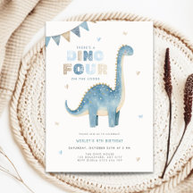 Dino Four 4th Birthday Invitation Dinosaur Boys