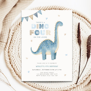 Dino Four 4th Birthday Invitation Dinosaur Boys