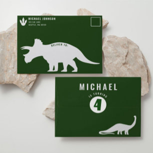 Dino Four Dinosaur 4th Birthday Invitation Envelope