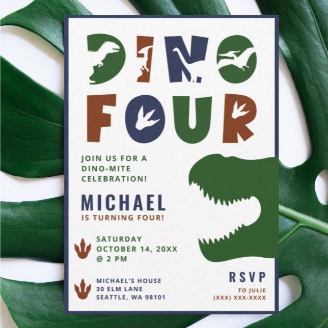 Dino Four Dinosaur 4th Birthday Party Invitation (Creator Uploaded)