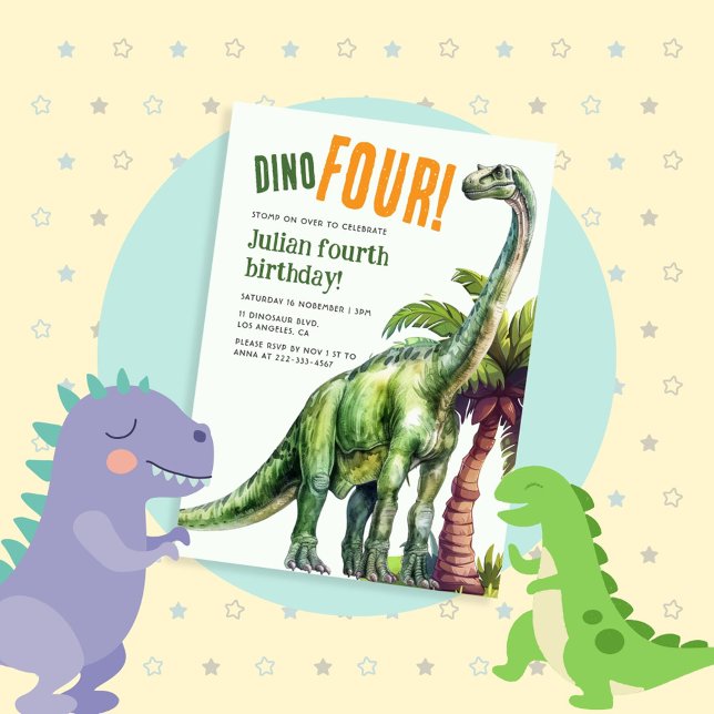 Dino Four Dinosaur Birthday Invitation (Creator Uploaded)