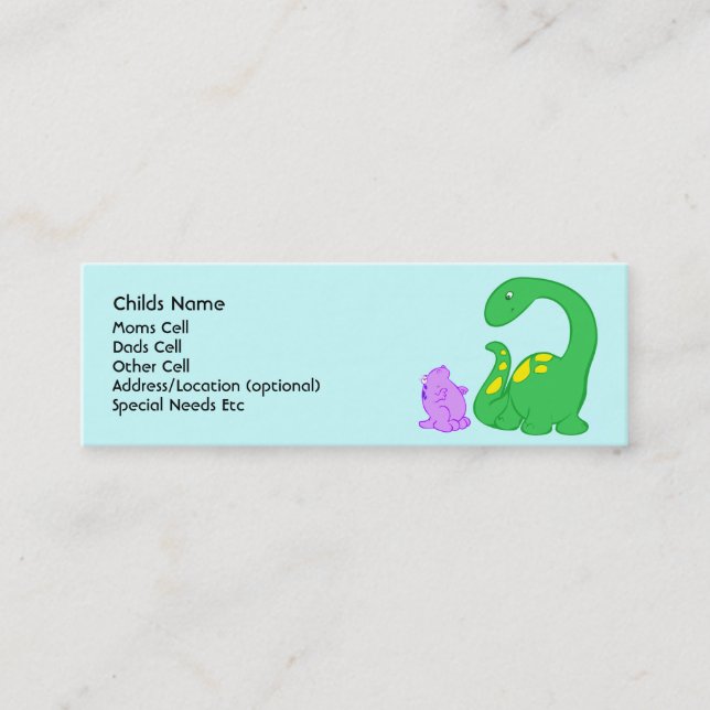 Dino Friends Child I.D. Calling Card (Front)