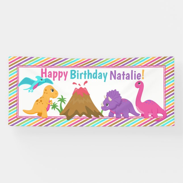 Dino Girl Birthday Banner (Horizontal)