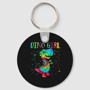 Dino Girl Dinosaur Lover Tie Dye Cute T-rex Hallow Key Ring