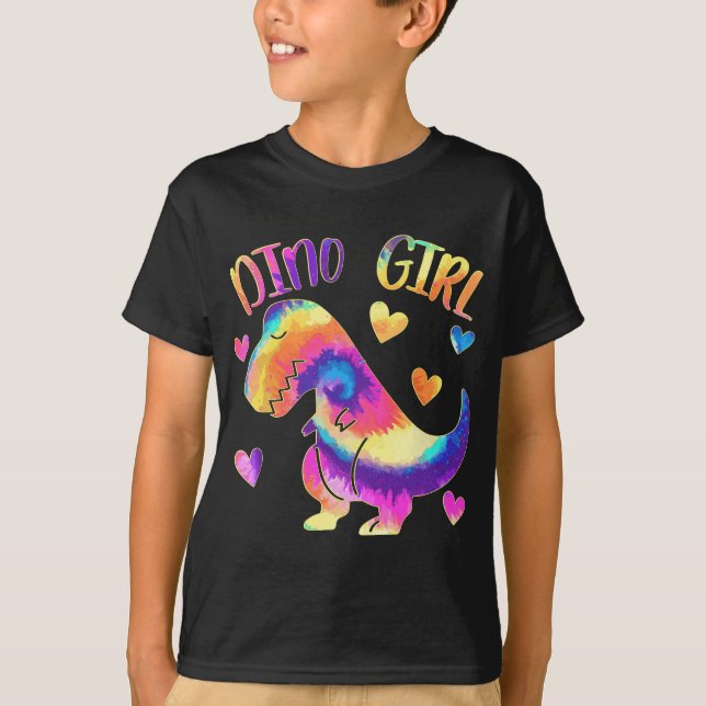 Dino Girl - Dinosaur Lover - Tie Dye Cute Teen Gir T-Shirt (Front)