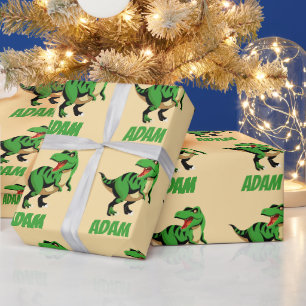 dino green t-rex pattern kids  wrapping paper