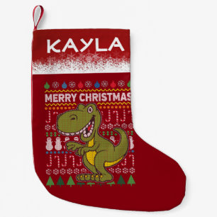 Dino Green Ugly Christmas Sweater Wildlife Series Small Christmas Stocking