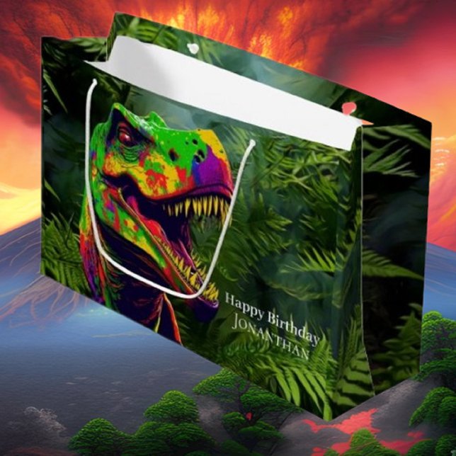 Dino happy Birthday kids Jungle Large Gift Bag (Bring your dream party to life with our selection of quality Dinosaur themed party supplies )
