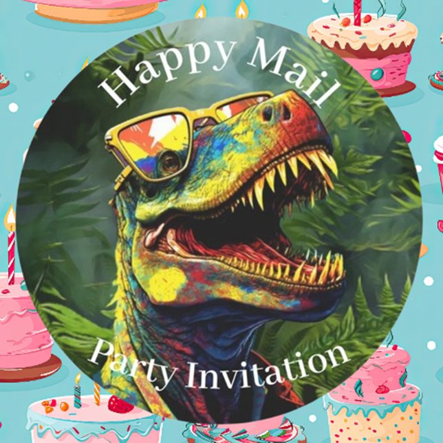 Dino Happy Mail   Jungle kids  Classic Round Sticker (Creator Uploaded)