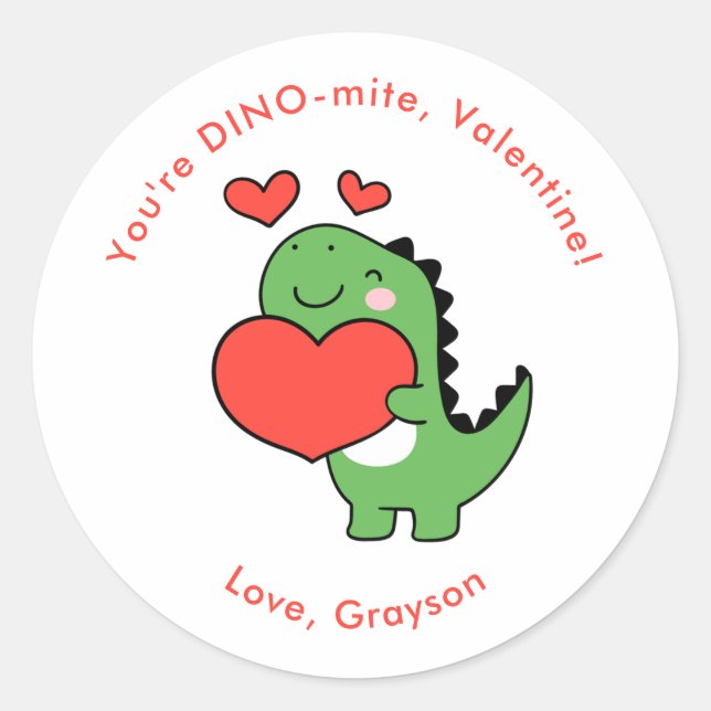 Dino Heart Personalised Valentine's Day Stickers (Front)