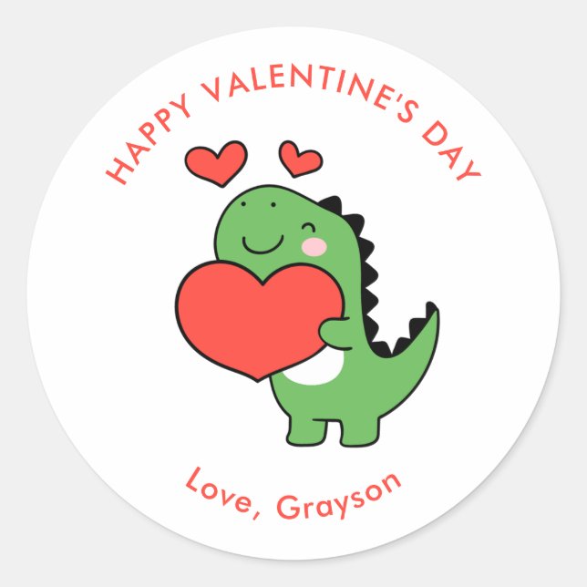 Dino Heart Personalised Valentine's Day Stickers (Front)