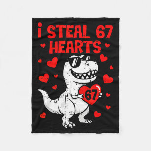 Dino Holding Heart I Steal 67 Hearts Funny Six Sev Fleece Blanket
