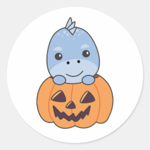 Dino In Pumpkin Sweet Dinos Happy Halloween Classic Round Sticker