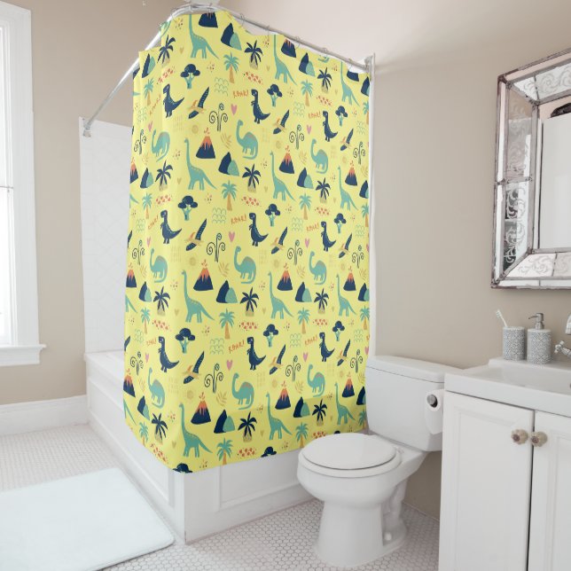Dino Land Yellow Shower Curtain (In Situ)