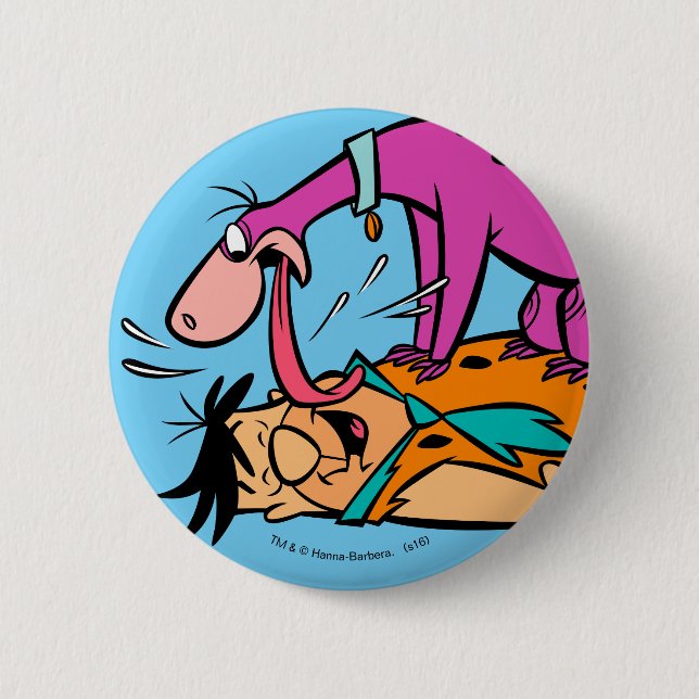 Dino Licking Fred Flintstone 6 Cm Round Badge (Front)