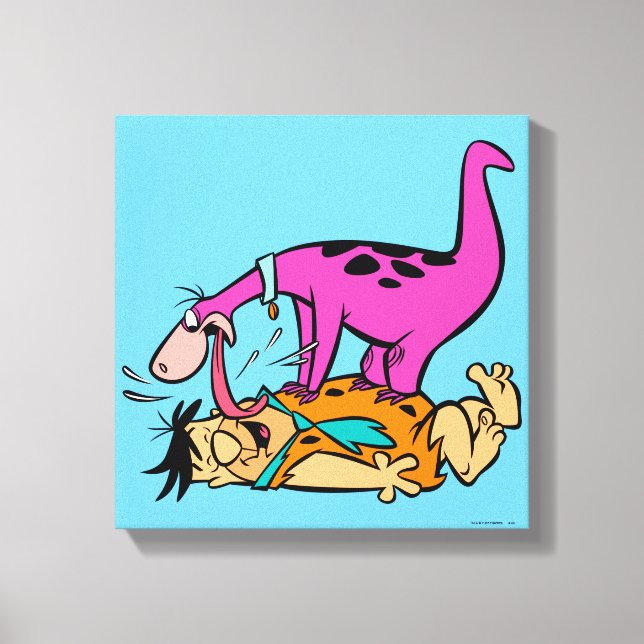 Dino Licking Fred Flintstone Canvas Print (Front)
