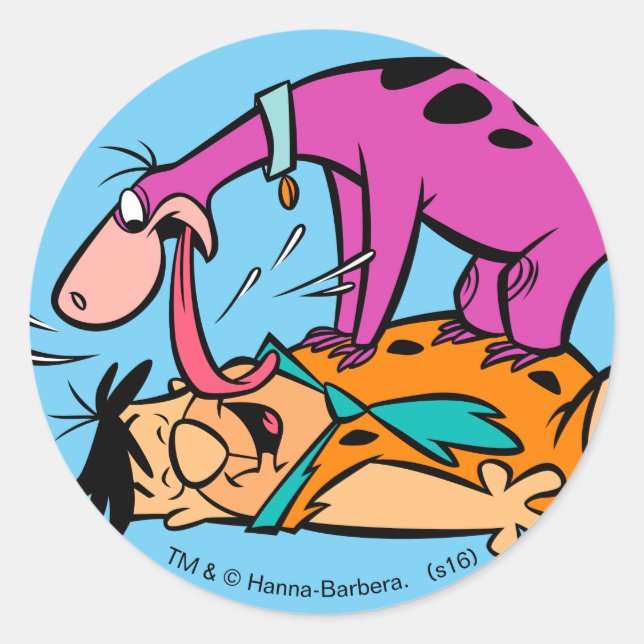 Dino Licking Fred Flintstone Classic Round Sticker (Front)
