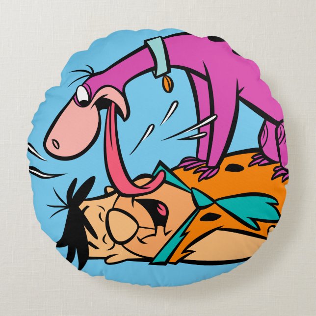 Dino Licking Fred Flintstone Round Cushion (Front)