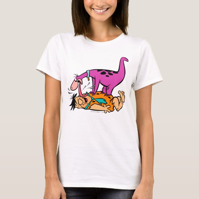 Dino Licking Fred Flintstone T-Shirt (Front)