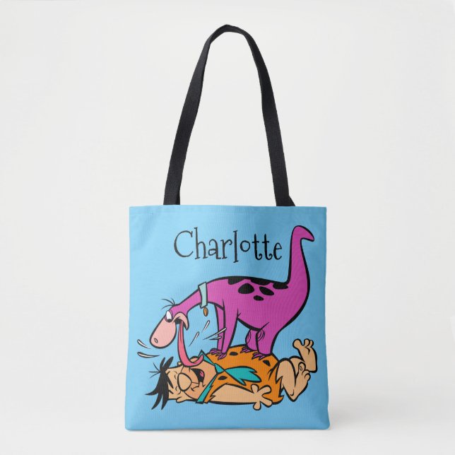 Dino Licking Fred Flintstone Tote Bag (Front)
