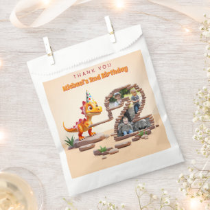 Dino Little Dragon   2nd Birthday Big Number Photo Favour Bags