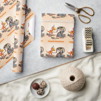 Dino Little Dragon | Photo Big Number 2nd Birthday Wrapping Paper