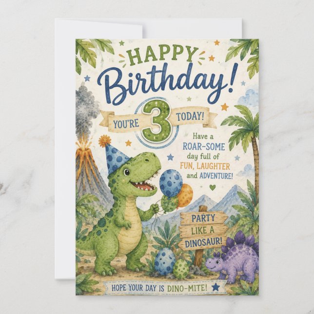 Dino-Mite 3rd Birthday Card (Front)
