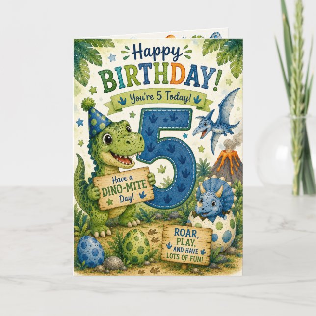 Dino-Mite 5th Birthday Card (Front)