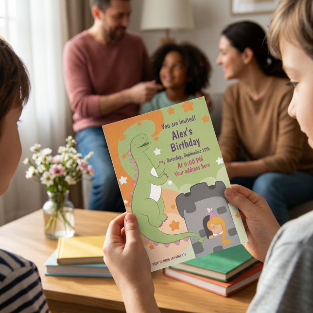 Dino-mite Birthday Bash! Hand-Drawn Dinosaur Invitation (Dino-mite Birthday Bash Hand-Drawn Dinosaur Invitation)