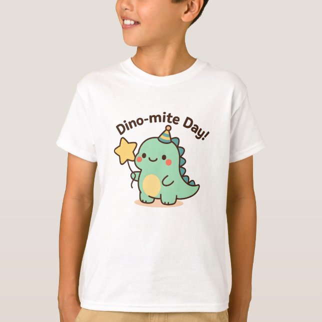 Dino-mite Day – Cute Dinosaur Party Design T-Shirt (Front)