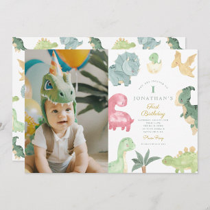 Dino-Mite Dinosaur First Birthday Photo  Invitation