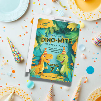 Dino-Mite DInosaur Theme Boys Birthday Party  Invitation