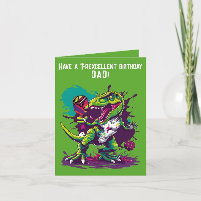 Dino-mite funny pickleball Birthday card (Front)