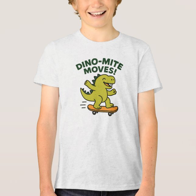Dino-Mite Moves Cool Skateboarding Dinosaur Tri-Blend Shirt (Front)