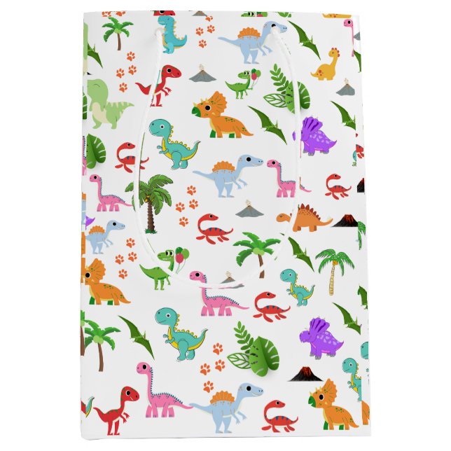 "Dino-mite Party: Jurassic Joy Unleashed! Medium Gift Bag (Front)